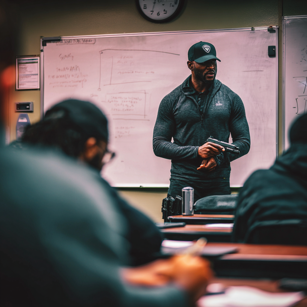 Armed security instructor leading class