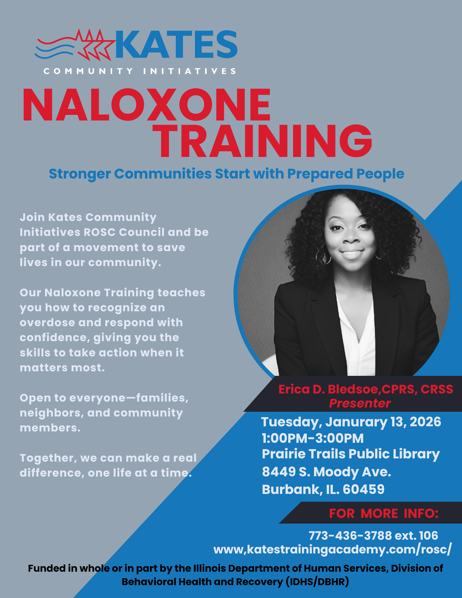 Naloxone Training January 13, 2026 at Prairie Trails Public Library, Burbank