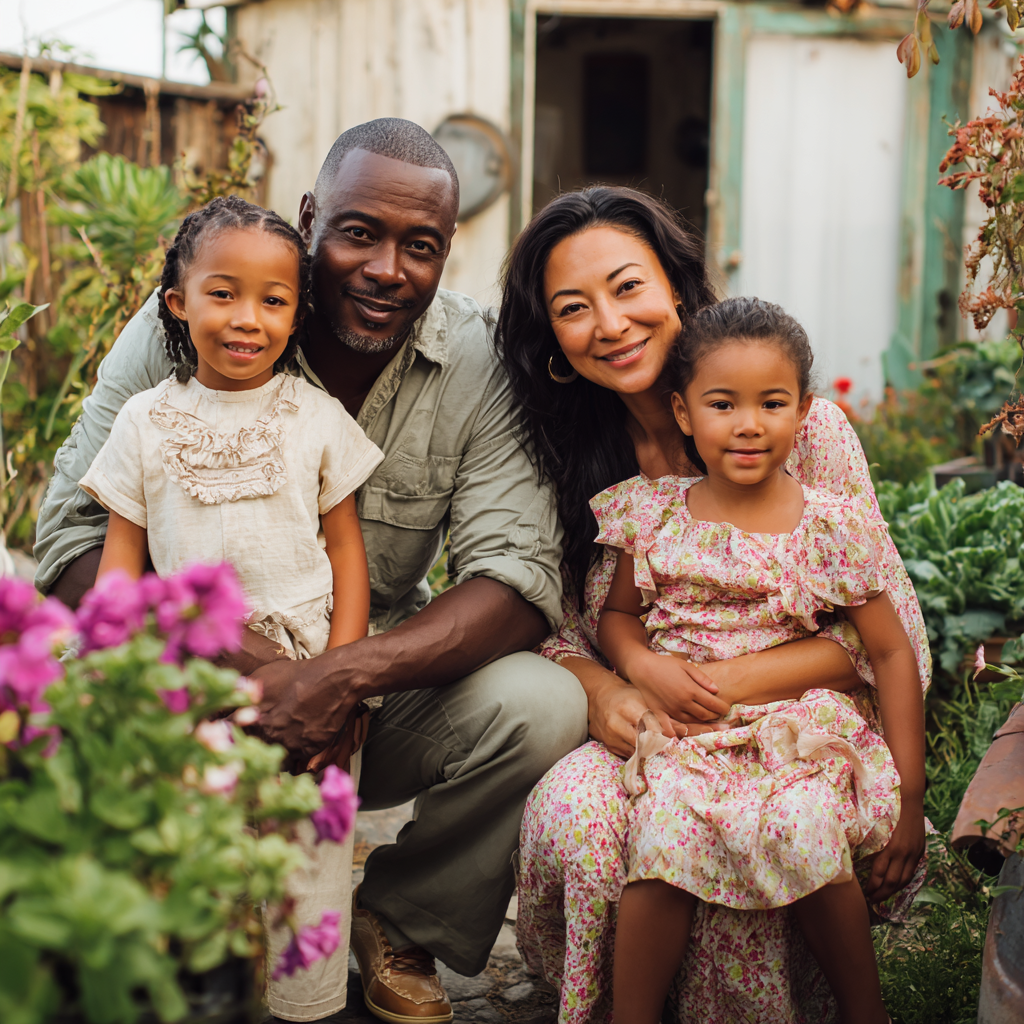 Family smiling together outdoors